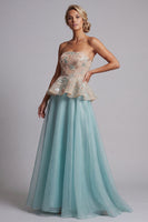 Load image into Gallery viewer, Sparkly Lake Blue Floral Beaded Long Mother of the Bride Dress with Ruffles