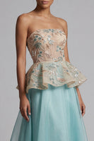 Load image into Gallery viewer, Sparkly Lake Blue Floral Beaded Long Mother of the Bride Dress with Ruffles