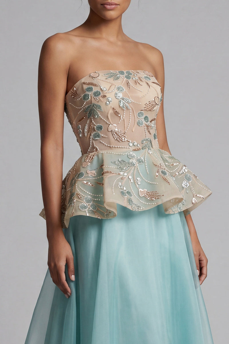 Load image into Gallery viewer, Sparkly Lake Blue Floral Beaded Long Mother of the Bride Dress with Ruffles