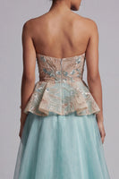 Load image into Gallery viewer, Sparkly Lake Blue Floral Beaded Long Mother of the Bride Dress with Ruffles