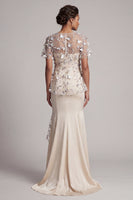 Load image into Gallery viewer, Beaded Mermaid Floral Apricot Long Mother of the Bride Dress with Ruffles