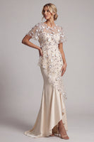 Load image into Gallery viewer, Beaded Mermaid Floral Apricot Long Mother of the Bride Dress with Ruffles