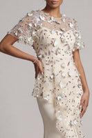 Load image into Gallery viewer, Beaded Mermaid Floral Apricot Long Mother of the Bride Dress with Ruffles