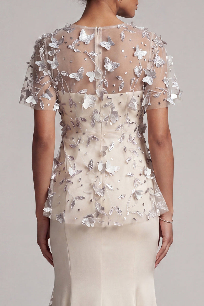 Load image into Gallery viewer, Beaded Mermaid Floral Apricot Long Mother of the Bride Dress with Ruffles