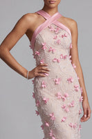 Load image into Gallery viewer, Pink Long Mermaid Floral Halter Beaded Mother of the Bride Dress