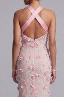 Load image into Gallery viewer, Pink Long Mermaid Floral Halter Beaded Mother of the Bride Dress