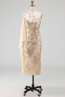 Load image into Gallery viewer, Sparkly Champagne Beaded Long Mother of the Bride Dress with Side Cape