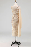 Load image into Gallery viewer, Sparkly Champagne Beaded Long Mother of the Bride Dress with Side Cape