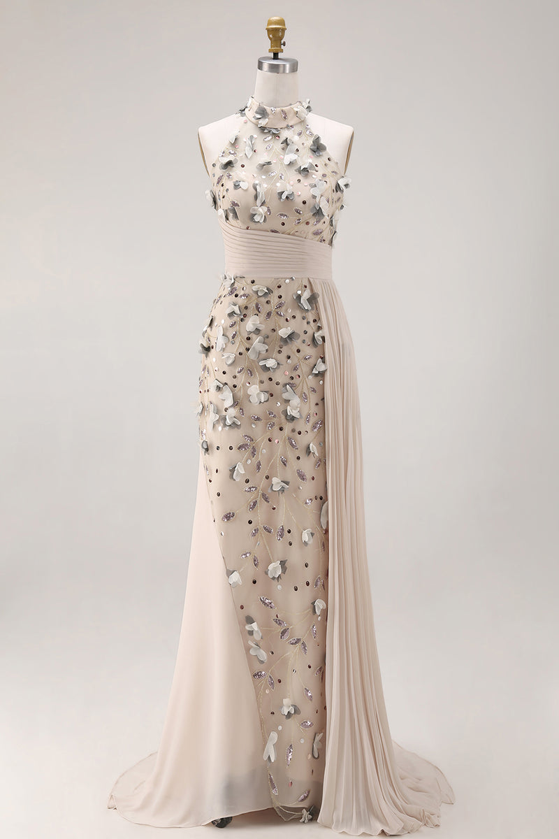Load image into Gallery viewer, Beaded Mermaid Floral Apricot Long Mother of the Bride Dress with Side Cape