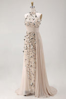 Load image into Gallery viewer, Beaded Mermaid Floral Apricot Long Mother of the Bride Dress with Side Cape