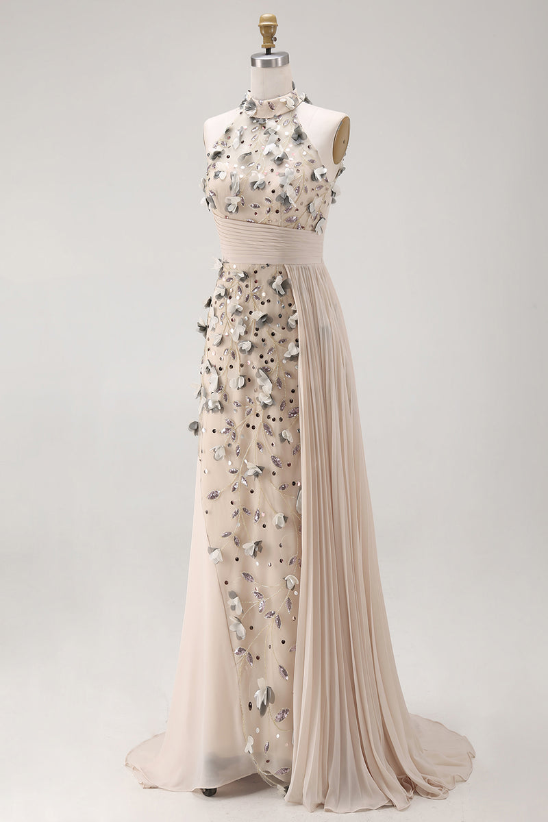 Load image into Gallery viewer, Beaded Mermaid Floral Apricot Long Mother of the Bride Dress with Side Cape