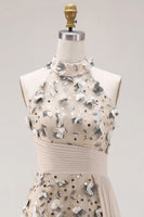 Load image into Gallery viewer, Beaded Mermaid Floral Apricot Long Mother of the Bride Dress with Side Cape