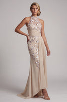 Load image into Gallery viewer, Beaded Mermaid Floral Apricot Long Mother of the Bride Dress with Side Cape