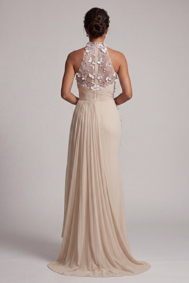 Load image into Gallery viewer, Beaded Mermaid Floral Apricot Long Mother of the Bride Dress with Side Cape