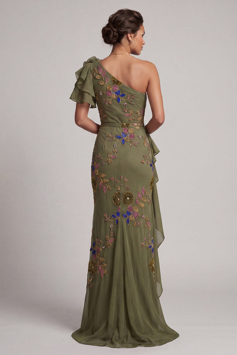 Load image into Gallery viewer, Mermaid Beaded Floral Olive Long Mother of the Bride Dress with Ruffles