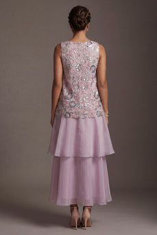 Sparkly Lilac Beaded Long A Line Mother of the Bride Dress with Ruffles