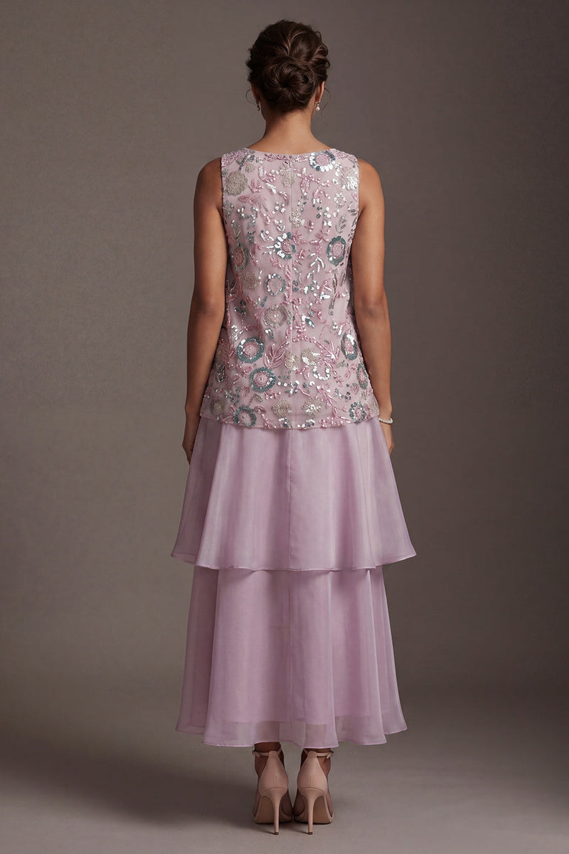 Load image into Gallery viewer, Sparkly Lilac Beaded Long A Line Mother of the Bride Dress with Ruffles