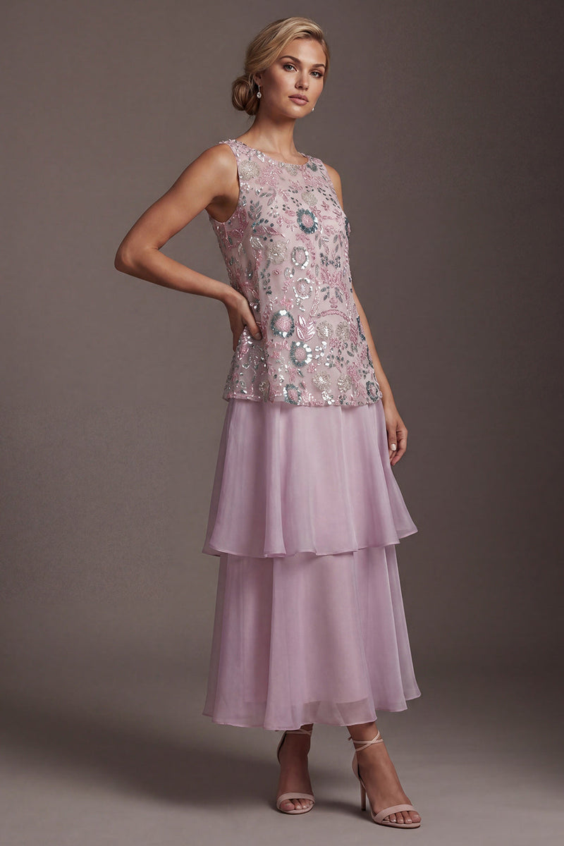 Load image into Gallery viewer, Sparkly Lilac Beaded Long A Line Mother of the Bride Dress with Ruffles