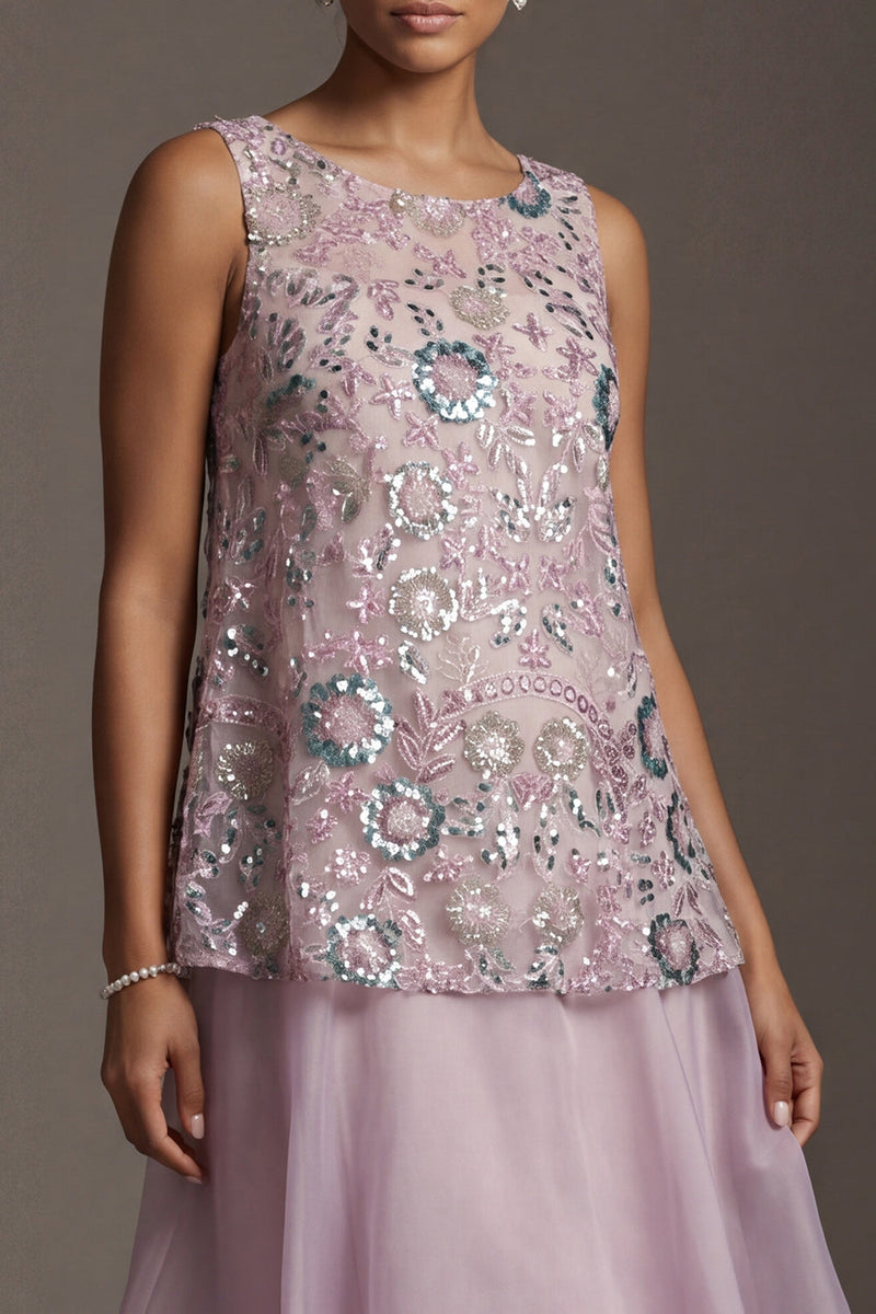 Load image into Gallery viewer, Sparkly Lilac Beaded Long A Line Mother of the Bride Dress with Ruffles