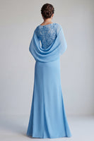 Load image into Gallery viewer, Mermaid Sky Blue Long V-Neck Mother of the Bride Dress with Ruffles