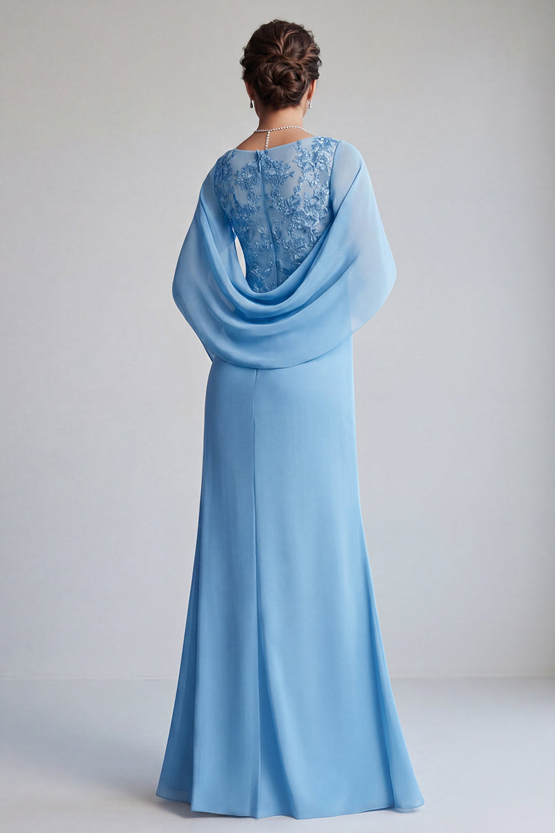Load image into Gallery viewer, Mermaid Sky Blue Long V-Neck Mother of the Bride Dress with Ruffles