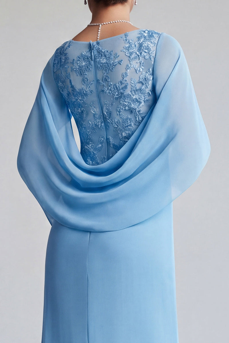 Load image into Gallery viewer, Mermaid Sky Blue Long V-Neck Mother of the Bride Dress with Ruffles