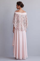 Load image into Gallery viewer, Sparkly Light Pink Floral Long A Line Beaded Mother of the Bride Dress with Cape