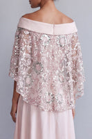 Load image into Gallery viewer, Sparkly Light Pink Floral Long A Line Beaded Mother of the Bride Dress with Cape