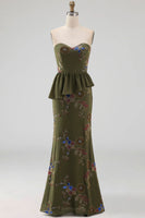 Load image into Gallery viewer, Olive Long Mermaid Floral Strapless Beaded Mother of the Bride Dress with Ruffles
