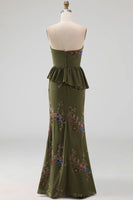 Load image into Gallery viewer, Olive Long Mermaid Floral Strapless Beaded Mother of the Bride Dress with Ruffles