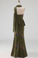 Load image into Gallery viewer, Olive Long Mermaid Floral Strapless Beaded Mother of the Bride Dress with Ruffles