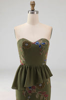 Load image into Gallery viewer, Olive Long Mermaid Floral Strapless Beaded Mother of the Bride Dress with Ruffles