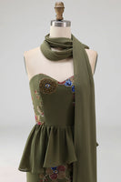 Load image into Gallery viewer, Olive Long Mermaid Floral Strapless Beaded Mother of the Bride Dress with Ruffles