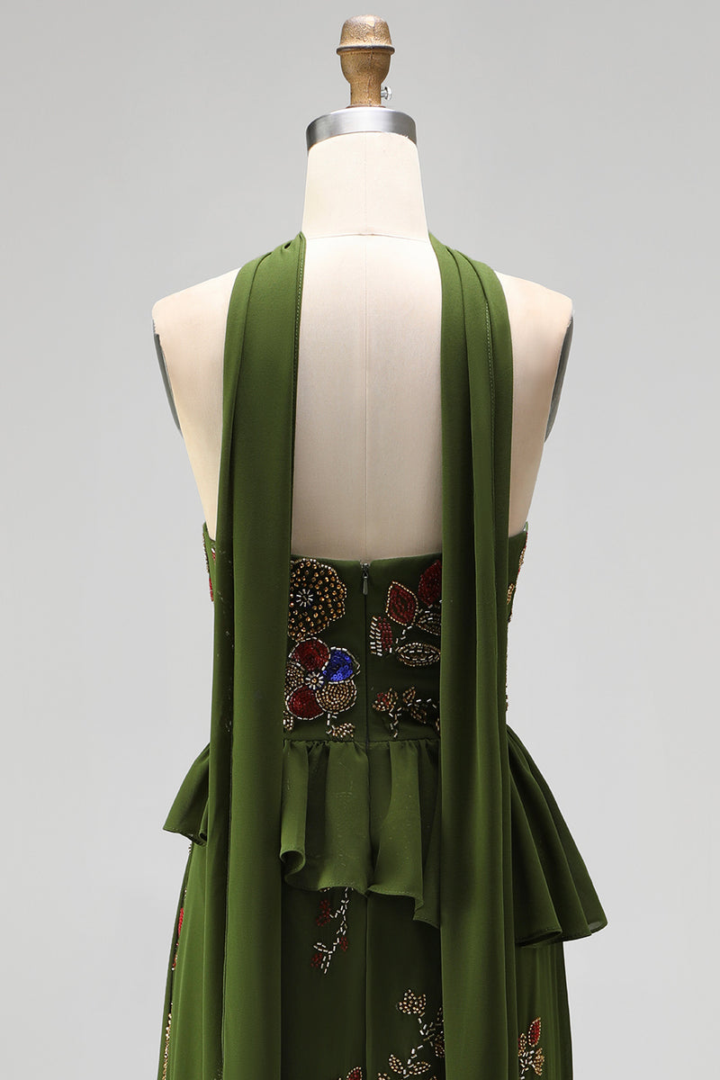 Load image into Gallery viewer, Olive Long Mermaid Floral Strapless Beaded Mother of the Bride Dress with Ruffles