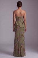 Load image into Gallery viewer, Olive Long Mermaid Floral Strapless Beaded Mother of the Bride Dress with Ruffles