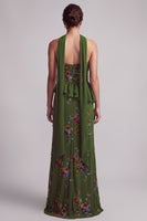 Load image into Gallery viewer, Olive Long Mermaid Floral Strapless Beaded Mother of the Bride Dress with Ruffles