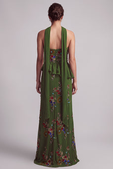 Olive Long Mermaid Floral Strapless Beaded Mother of the Bride Dress with Ruffles
