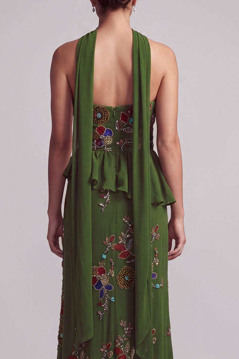 Load image into Gallery viewer, Olive Long Mermaid Floral Strapless Beaded Mother of the Bride Dress with Ruffles