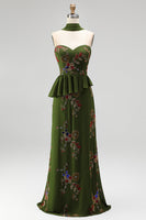 Load image into Gallery viewer, Olive Long Mermaid Floral Strapless Beaded Mother of the Bride Dress with Ruffles