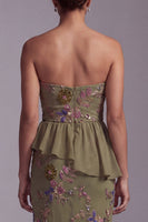 Load image into Gallery viewer, Olive Long Mermaid Floral Strapless Beaded Mother of the Bride Dress with Ruffles