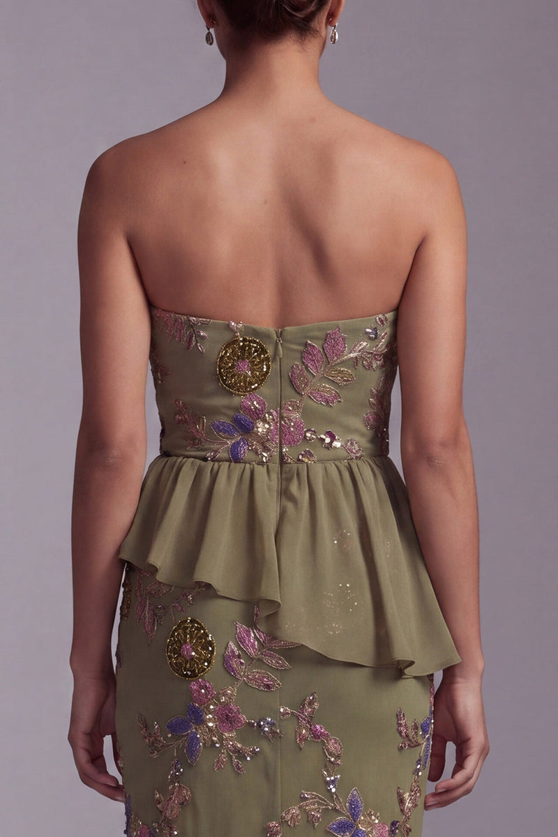 Load image into Gallery viewer, Olive Long Mermaid Floral Strapless Beaded Mother of the Bride Dress with Ruffles