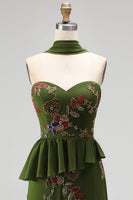 Load image into Gallery viewer, Olive Long Mermaid Floral Strapless Beaded Mother of the Bride Dress with Ruffles