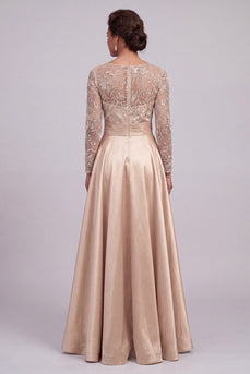 Sparkly Long Floral Beaded A Line Champagne Mother of the Bride Dress with Slit