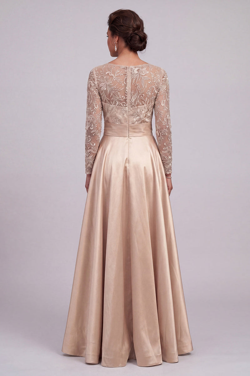 Load image into Gallery viewer, Sparkly Long Floral Beaded A Line Champagne Mother of the Bride Dress with Slit