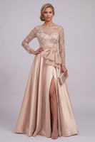 Load image into Gallery viewer, Sparkly Long Floral Beaded A Line Champagne Mother of the Bride Dress with Slit