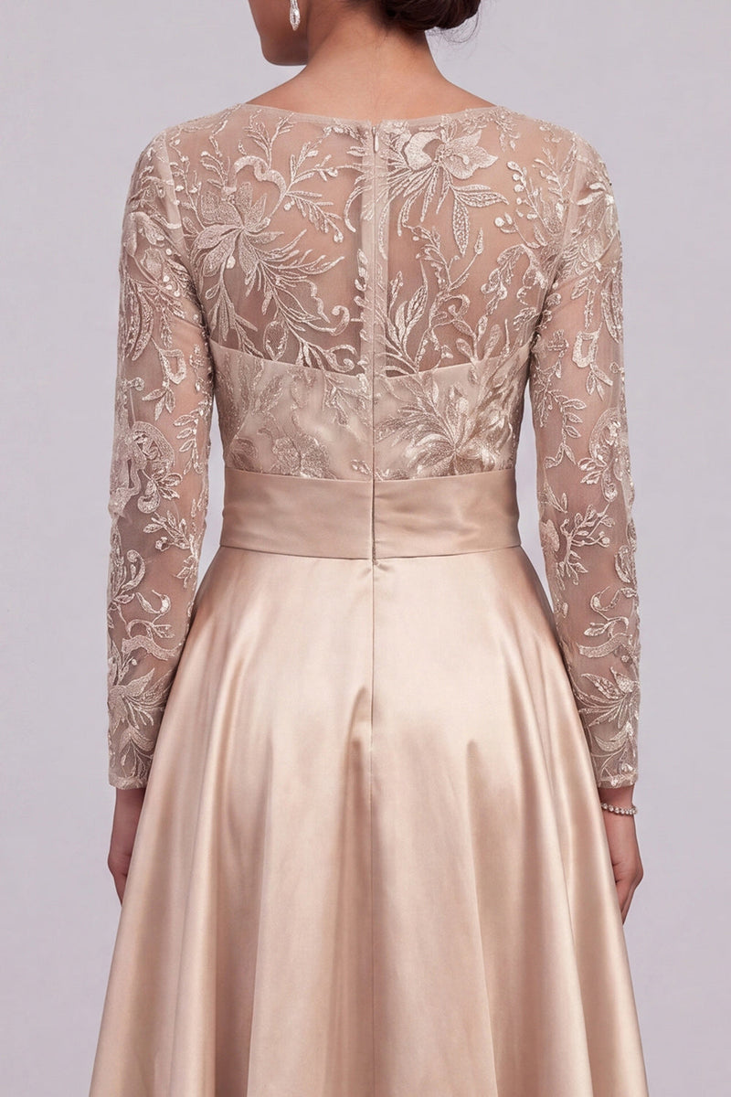 Load image into Gallery viewer, Sparkly Long Floral Beaded A Line Champagne Mother of the Bride Dress with Slit