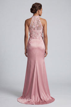 Pink Long Floral Beaded Mermaid Mother of the Bride Dress