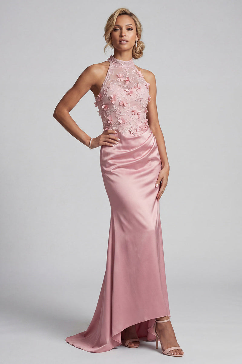 Load image into Gallery viewer, Pink Long Floral Beaded Mermaid Mother of the Bride Dress