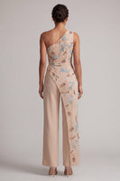 Load image into Gallery viewer, Champagne Beaded One Shoulder Mother of the Bride Jumpsuits