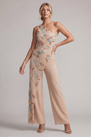 Load image into Gallery viewer, Champagne Beaded One Shoulder Mother of the Bride Jumpsuits